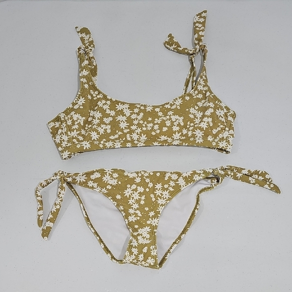 Rylee + Cru Other - Floral Tie-Shoulder Bikini Set - Tan